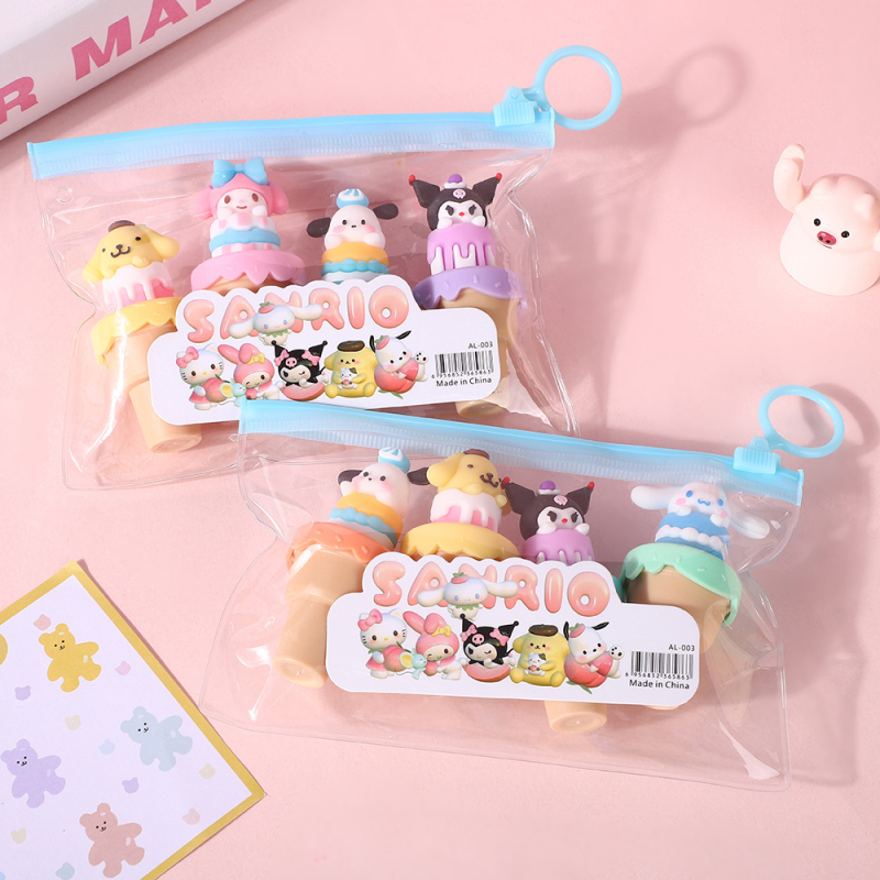 Cetiri mini marker za podcrtavanje s dizajnom mačjeg sladoleda i nagnutim vrhom, plastično kućište