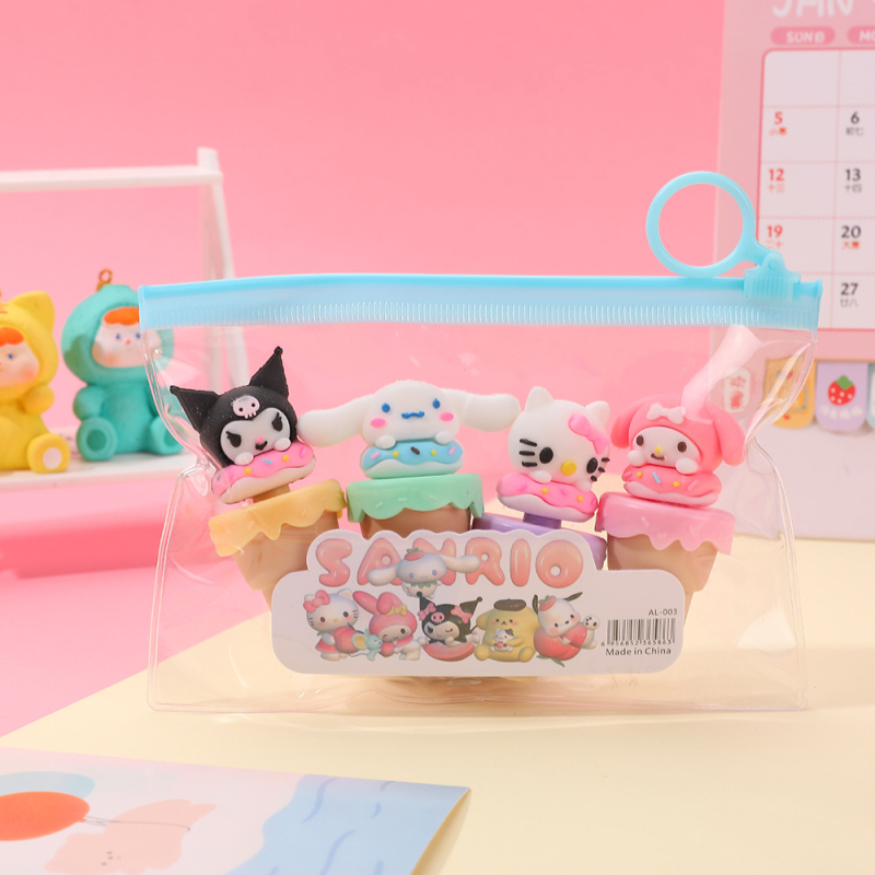 Cetiri mini marker za podcrtavanje s dizajnom mačjeg sladoleda i nagnutim vrhom, plastično kućište