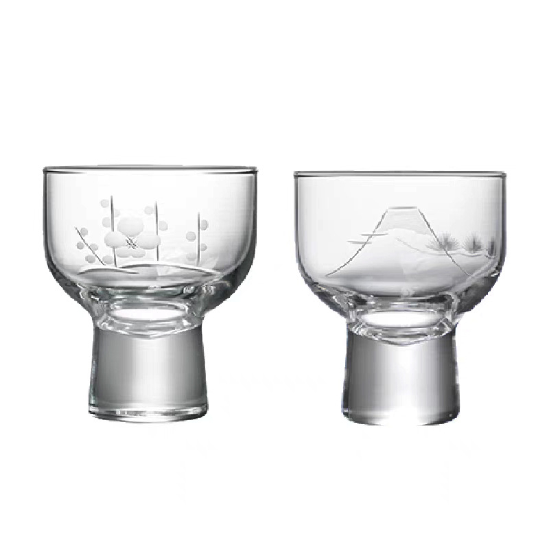 Sake čaša od stakla, ručno rezana, japanskog stila, dizajn Liu Zongli; kapacitet 1–100 ml, staklano tijelo, drvena kutija.