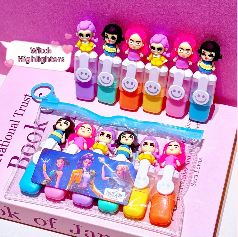 AL 6-dielny set fluorescenčných markerov, plastové puzdro, balené v PVC vrecúšku, nevymazateľné, model Hunter Demon Group