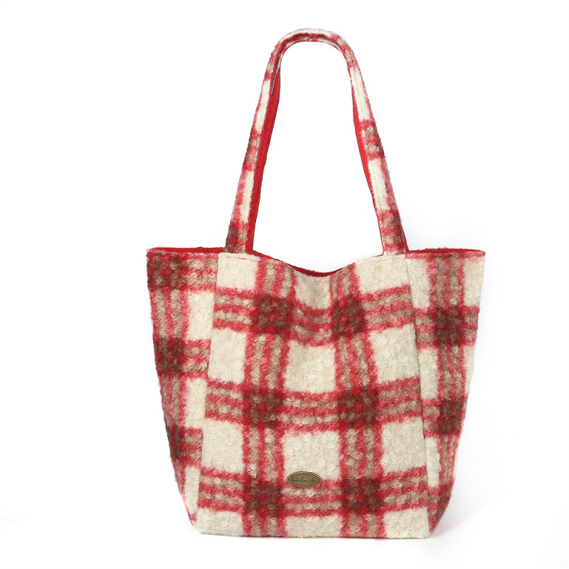 Geantă Tote din pluș reversibilă, stil subraț, formă verticală pătrată, închidere cu lacăt, buzunar interior cu fermoar