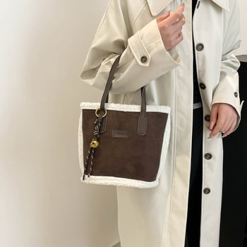 Geantă bucket în stil coreean, material textil, căptușeală din poliester, închidere cu fermoar, curea de umăr single