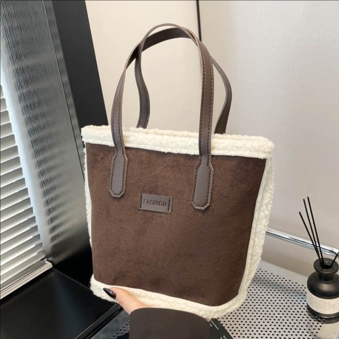 Geantă bucket în stil coreean, material textil, căptușeală din poliester, închidere cu fermoar, curea de umăr single