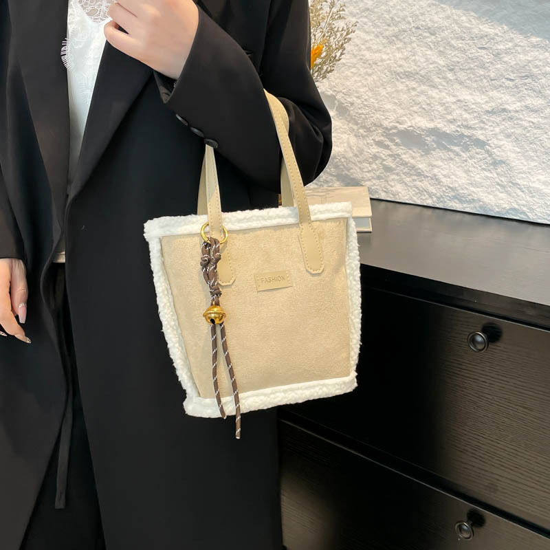 Geantă bucket în stil coreean, material textil, căptușeală din poliester, închidere cu fermoar, curea de umăr single