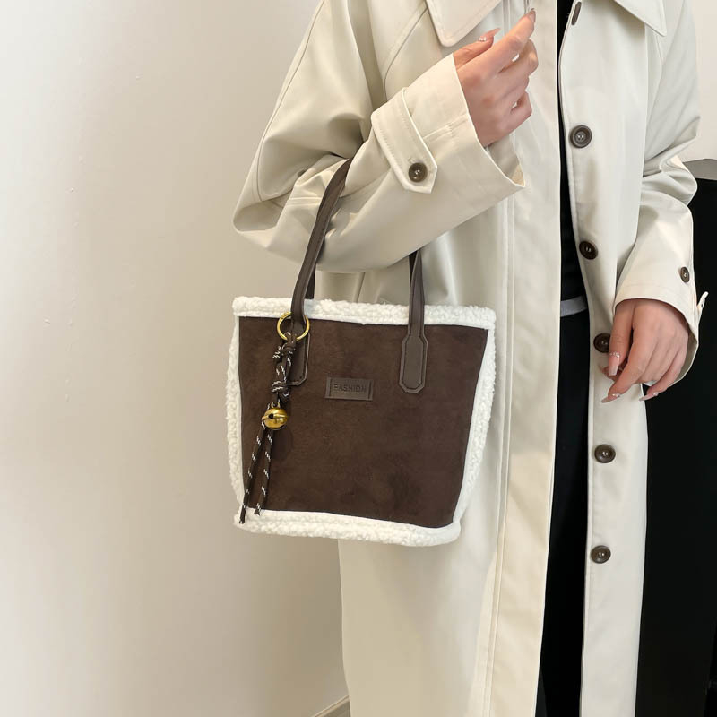 Geantă bucket în stil coreean, material textil, căptușeală din poliester, închidere cu fermoar, curea de umăr single