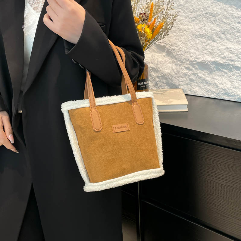 Geantă bucket în stil coreean, material textil, căptușeală din poliester, închidere cu fermoar, curea de umăr single