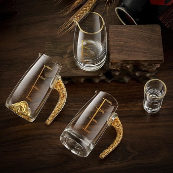 Set čašica za shot s uzorkom folije, kristalno staklo, svijetao luksuzni retro stil, 6–10 kom, Bangbeibei WWWS-4, s držačem za čaše