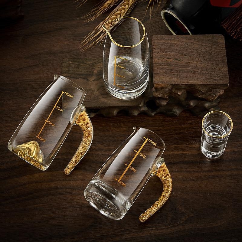 Set čašica za shot s uzorkom folije, kristalno staklo, svijetao luksuzni retro stil, 6–10 kom, Bangbeibei WWWS-4, s držačem za čaše