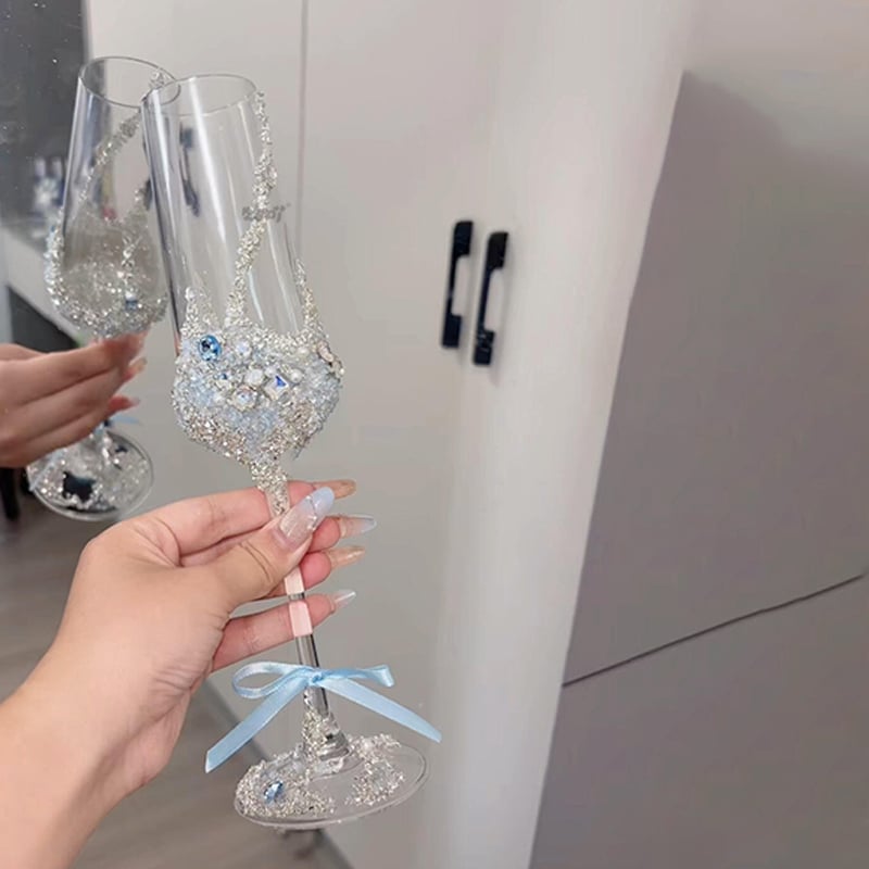 Staklena čaša za vino sa stalkom – 304 nehrđajući čelik, kapacitet preko 1000 ml, prilagođena obrada, set od 2 komada