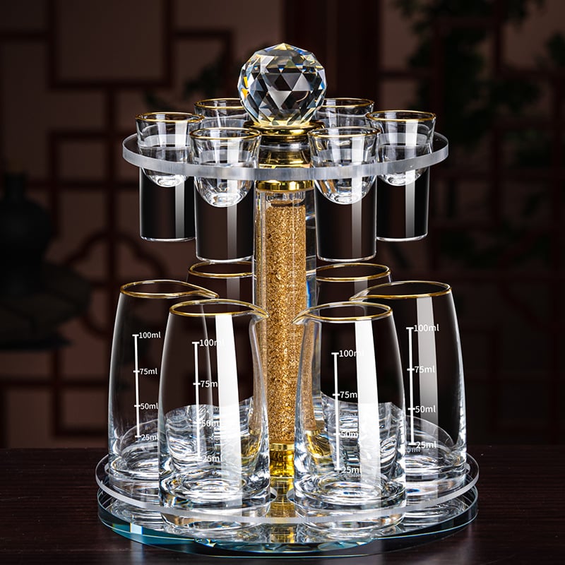 Flower Language Four Seasons Kristalno staklo vino set s graviranom skalom — dekanter, čašica za shot i držač čaša, 6–10 kom, premium kvaliteta, moderni minimalistički stil