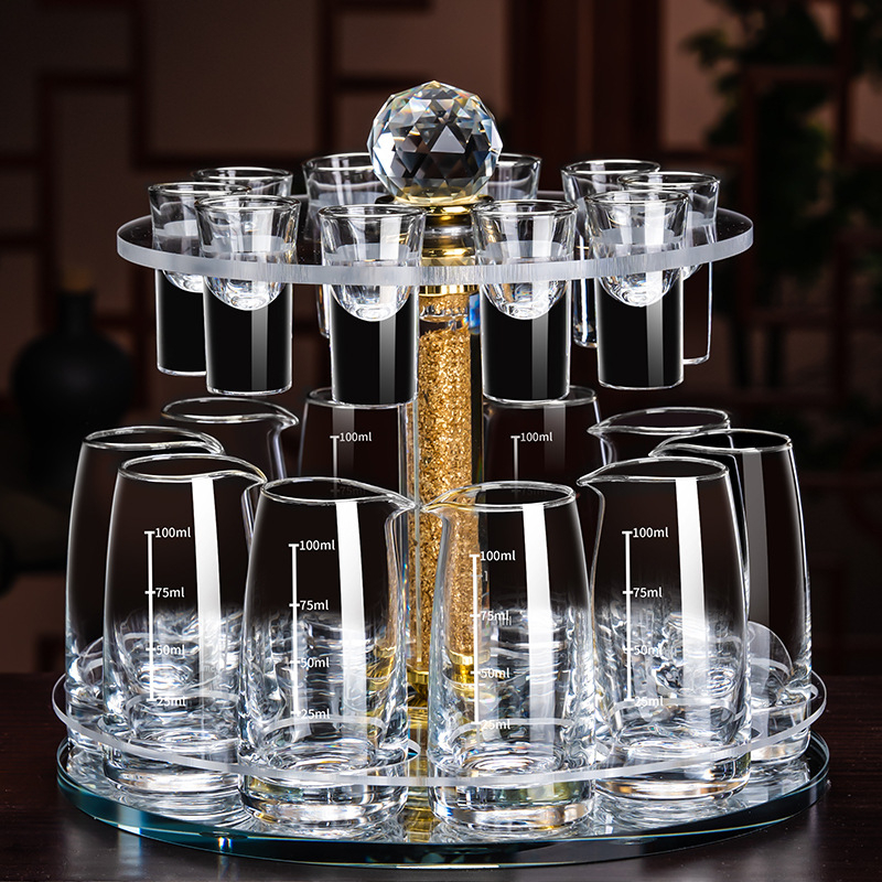 Flower Language Four Seasons Kristalno staklo vino set s graviranom skalom — dekanter, čašica za shot i držač čaša, 6–10 kom, premium kvaliteta, moderni minimalistički stil