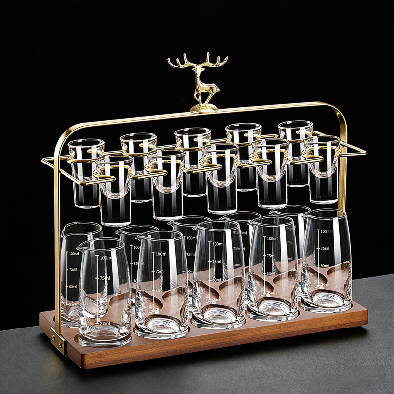 Flower Language Four Seasons Kristalno staklo vino set s graviranom skalom — dekanter, čašica za shot i držač čaša, 6–10 kom, premium kvaliteta, moderni minimalistički stil