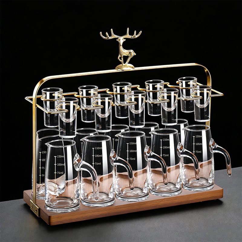 Flower Language Four Seasons Kristalno staklo vino set s graviranom skalom — dekanter, čašica za shot i držač čaša, 6–10 kom, premium kvaliteta, moderni minimalistički stil