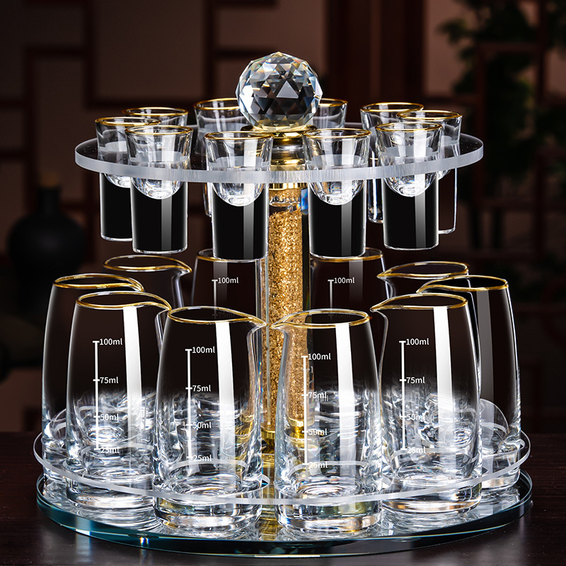 Flower Language Four Seasons Kristalno staklo vino set s graviranom skalom — dekanter, čašica za shot i držač čaša, 6–10 kom, premium kvaliteta, moderni minimalistički stil