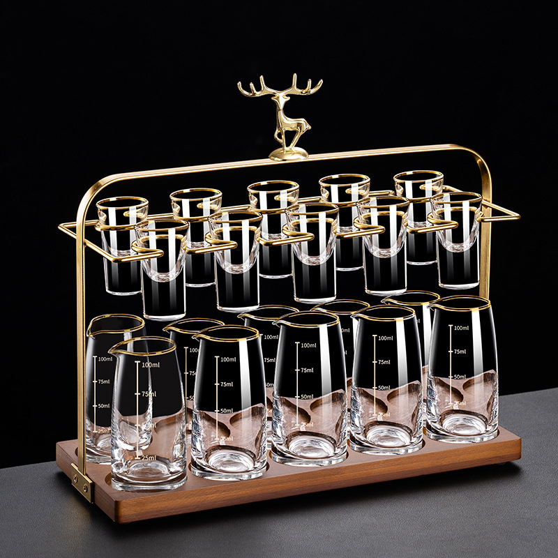 Flower Language Four Seasons Kristalno staklo vino set s graviranom skalom — dekanter, čašica za shot i držač čaša, 6–10 kom, premium kvaliteta, moderni minimalistički stil