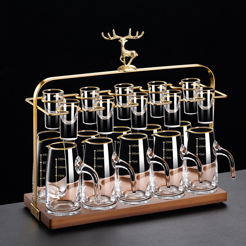 Flower Language Four Seasons Kristalno staklo vino set s graviranom skalom — dekanter, čašica za shot i držač čaša, 6–10 kom, premium kvaliteta, moderni minimalistički stil