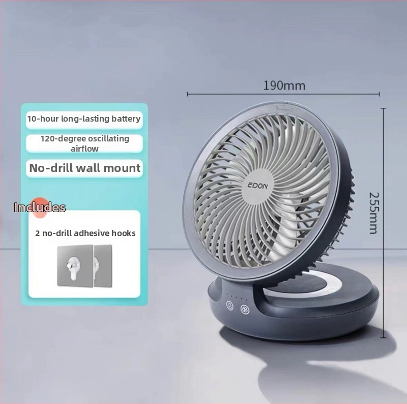 Eden bezdrôtový stenu ventilátor USB nabíjateľný, skladací mini ventilátor s integrovanou batériou, brushless motor, 3 rýchlosti, diaľkové ovládanie