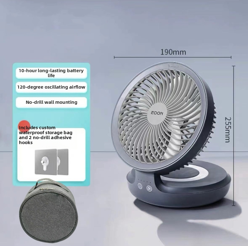 Eden bezdrôtový stenu ventilátor USB nabíjateľný, skladací mini ventilátor s integrovanou batériou, brushless motor, 3 rýchlosti, diaľkové ovládanie