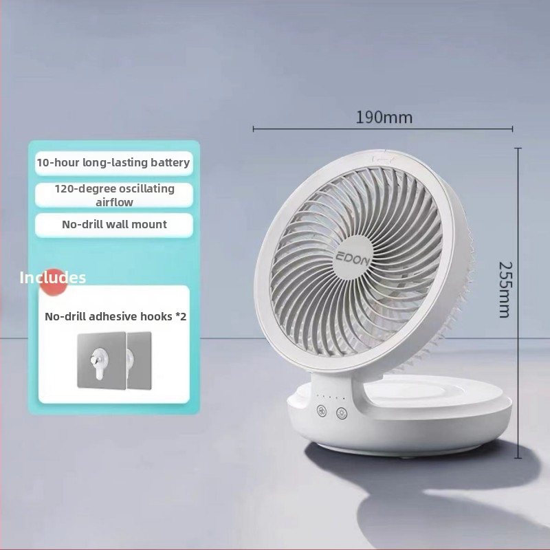 Eden bezdrôtový stenu ventilátor USB nabíjateľný, skladací mini ventilátor s integrovanou batériou, brushless motor, 3 rýchlosti, diaľkové ovládanie