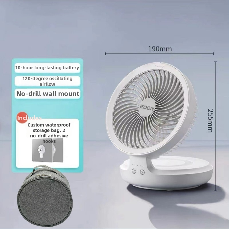 Eden bezdrôtový stenu ventilátor USB nabíjateľný, skladací mini ventilátor s integrovanou batériou, brushless motor, 3 rýchlosti, diaľkové ovládanie