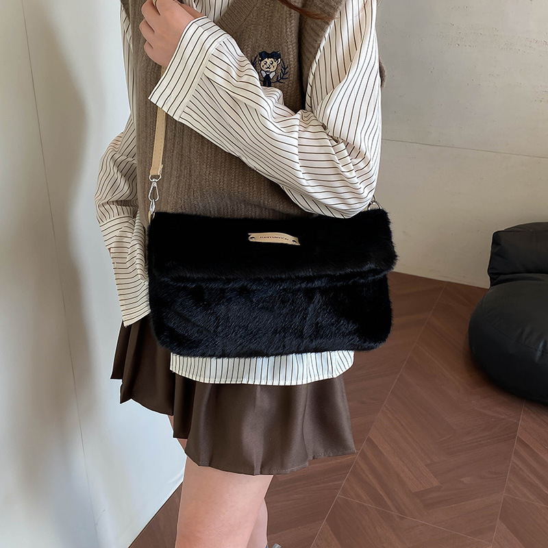 Damska vunena torbica s preklopom, velika kapaciteta, pravokutna crossbody torba s jednim remenom, magnetsko zatvaranje, podstava od velura, pretinac za telefon, gradski stil, zima 2025