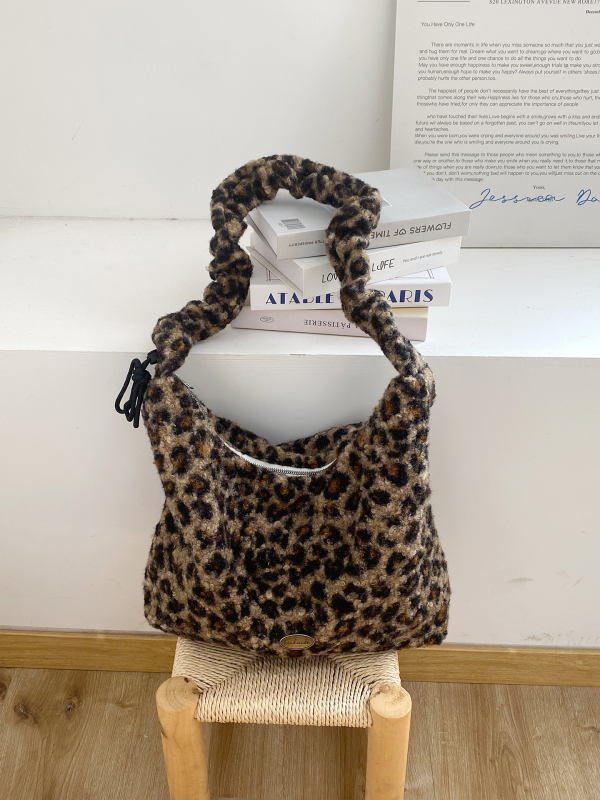 Crossbody torba od pliša, korejski stil, horizontalni kvadratni oblik, zatvaranje na zip, unutarnja džep s zipom i džep za mobitel, s jednim remenom