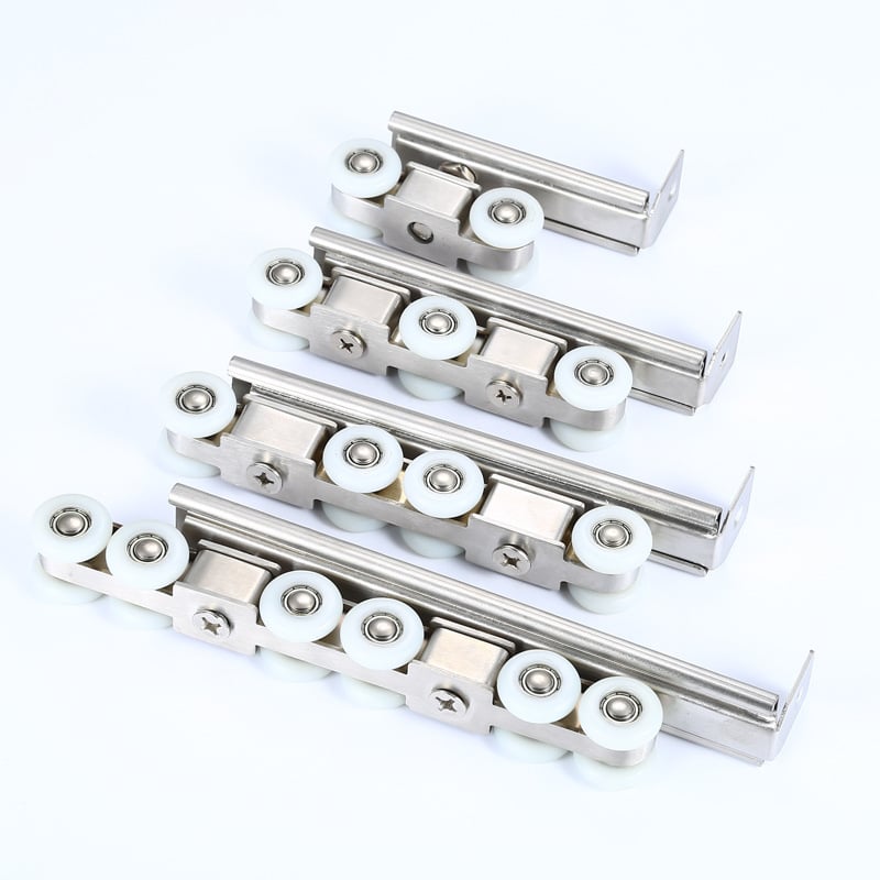 Rulment pentru ușă glisantă interioară, material: oțel inoxidabil / aliaj zincat, diametru exterior 22 mm, diametru ax 20 mm, rază a canelurii pentru frânghie 10.5 mm, sarcină maximă 10 kg pe roată, variante 4/6/8/12 role