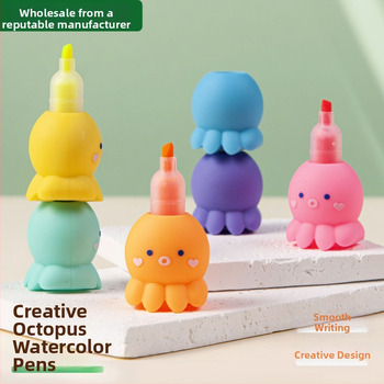 Zvýrazňovač v tvare chobotnice — dvojitá špička, kreslený dizajn chobotnice, plastové puzdro, tlačené logo, prispôsobiteľná súkromná značka