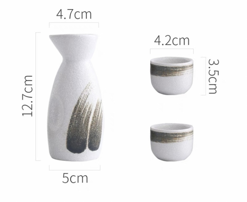Porcelanski set za sake, japanskog stila, YC marka, trodjelni set s tiskanim logom