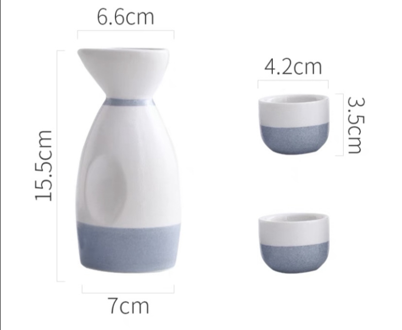 Porcelanski set za sake, japanskog stila, YC marka, trodjelni set s tiskanim logom