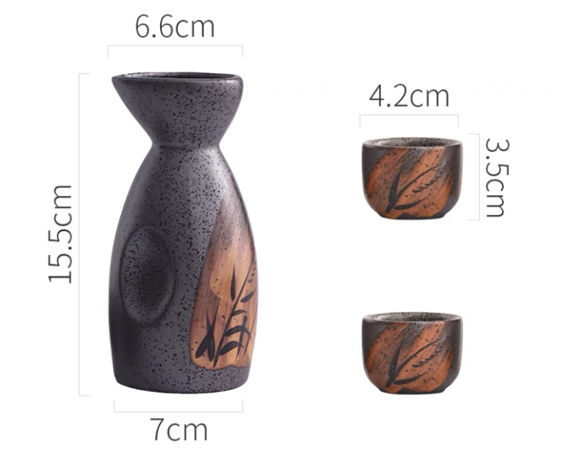 Porcelanski set za sake, japanskog stila, YC marka, trodjelni set s tiskanim logom
