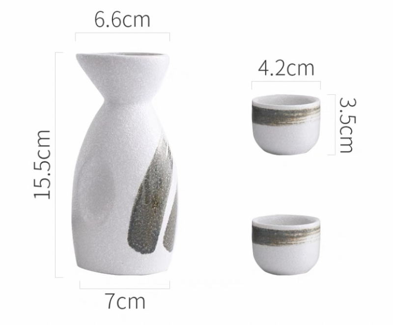 Porcelanski set za sake, japanskog stila, YC marka, trodjelni set s tiskanim logom