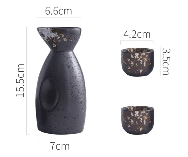 Porcelanski set za sake, japanskog stila, YC marka, trodjelni set s tiskanim logom