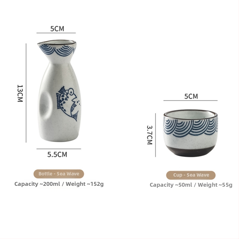 Porcelanski set za sake, japanskog stila, YC marka, trodjelni set s tiskanim logom