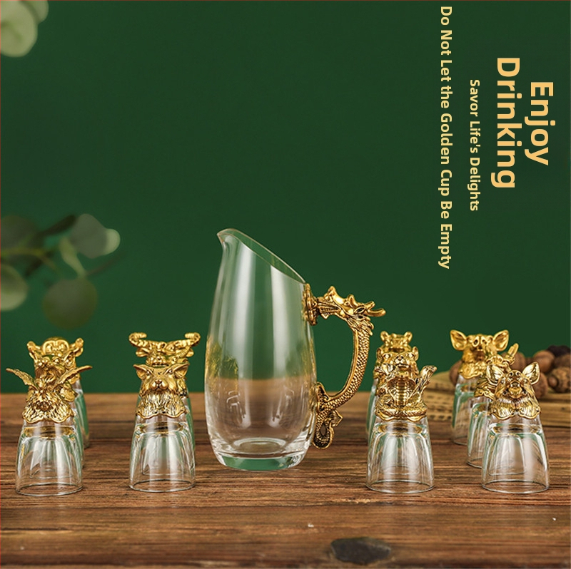 Jun Rui Set od 12 čaša vina s dozatorom - kristalno staklo, kineski stil, luksuzni retro
