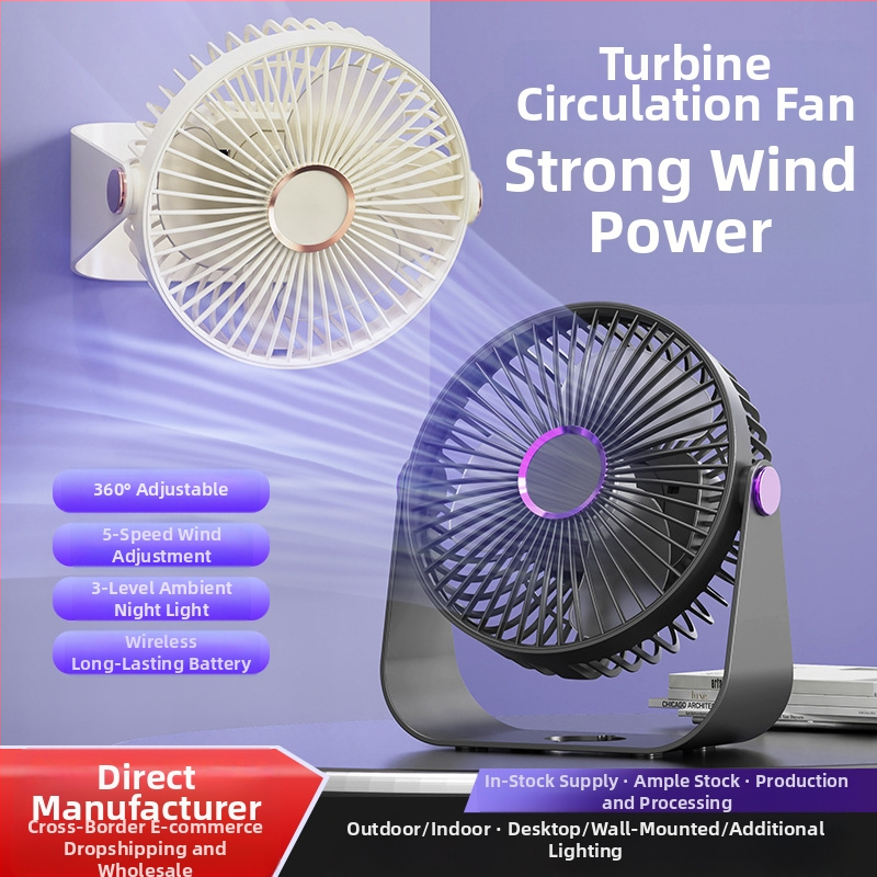 USB klipsni stolni ventilator s integriranim svjetlom, 3 lopatice, 5 brzina, ugrađena baterija 500–800 mAh