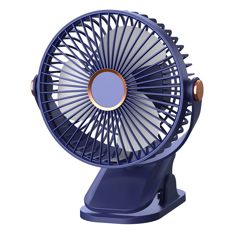 USB klipsni stolni ventilator s integriranim svjetlom, 3 lopatice, 5 brzina, ugrađena baterija 500–800 mAh
