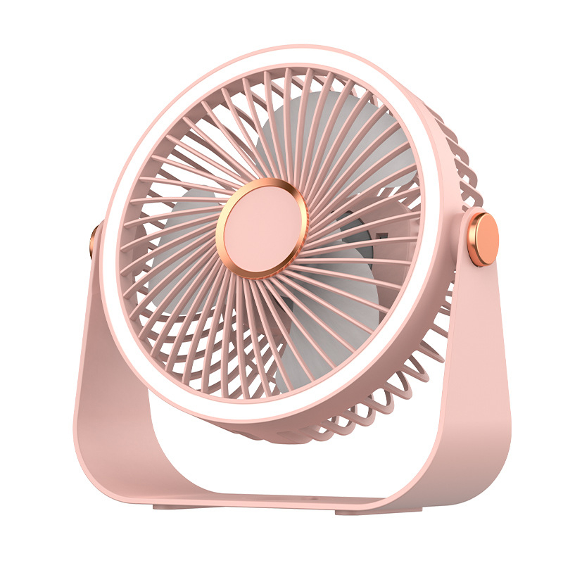 USB klipsni stolni ventilator s integriranim svjetlom, 3 lopatice, 5 brzina, ugrađena baterija 500–800 mAh