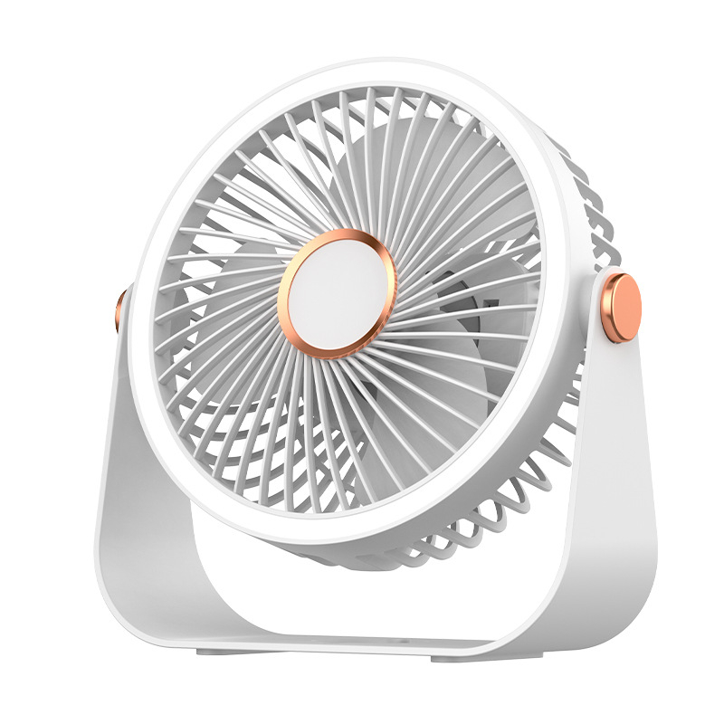 USB klipsni stolni ventilator s integriranim svjetlom, 3 lopatice, 5 brzina, ugrađena baterija 500–800 mAh