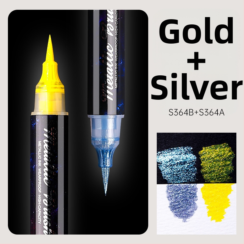 Dvojstranný akrylový marker s glitrom a mäkkým hrotom na akvarel, guľatý hrot, nevymazateľný, pre študentov a denníky