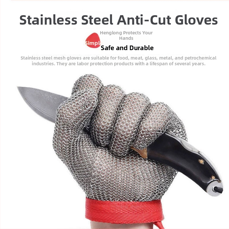 Rukavice z nehrdzavejúcej ocele, úroveň 5 proti rezu, pre elektrické píly a rezanie kovových drôtov – použitie v bitúnku