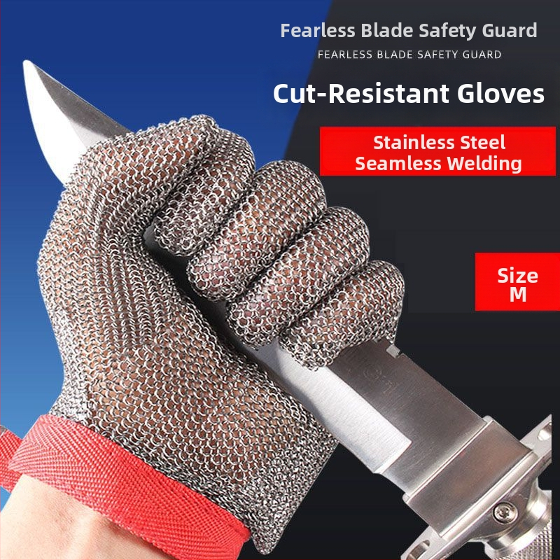 Rukavice z nehrdzavejúcej ocele, úroveň 5 proti rezu, pre elektrické píly a rezanie kovových drôtov – použitie v bitúnku