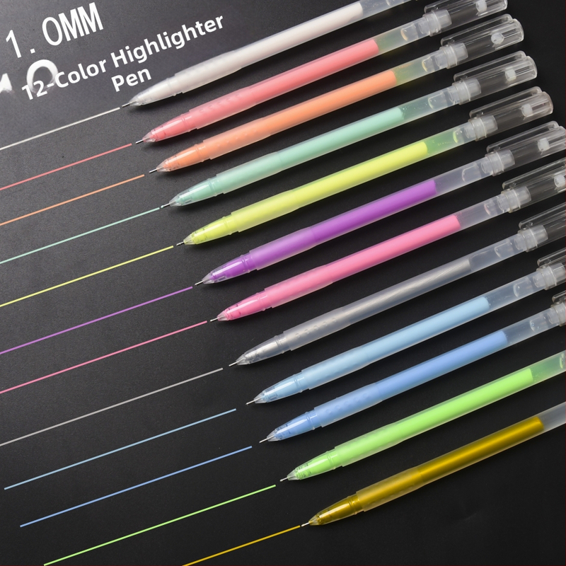 Glow pero pre denník, fluorescenčný zvýrazňovač na zvýraznenie kľúčových bodov, model 972-A, plastové telo, balenie v taške, prispôsobiteľné