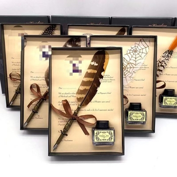 Páva toll merülő toll készlet, ötvözet tollheggyel, modell SW-914, tolltartóval, ajándékdobozban