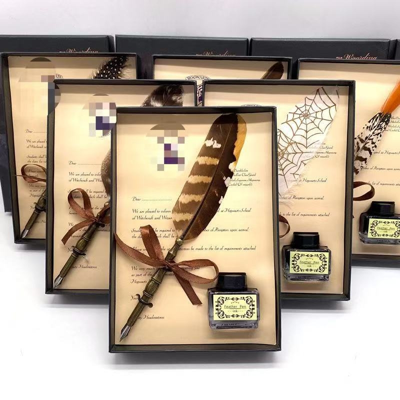 Páva toll merülő toll készlet, ötvözet tollheggyel, modell SW-914, tolltartóval, ajándékdobozban