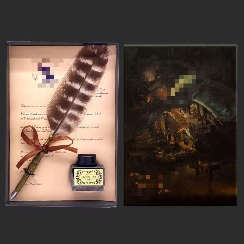 Páva toll merülő toll készlet, ötvözet tollheggyel, modell SW-914, tolltartóval, ajándékdobozban