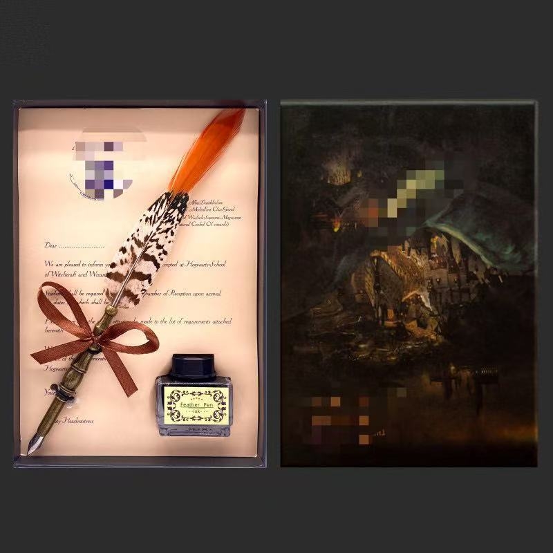 Páva toll merülő toll készlet, ötvözet tollheggyel, modell SW-914, tolltartóval, ajándékdobozban