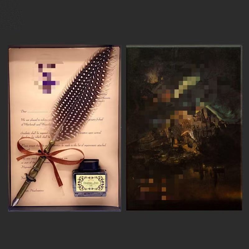 Páva toll merülő toll készlet, ötvözet tollheggyel, modell SW-914, tolltartóval, ajándékdobozban