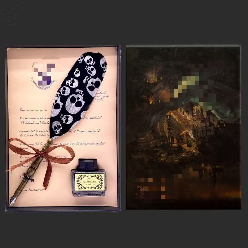 Páva toll merülő toll készlet, ötvözet tollheggyel, modell SW-914, tolltartóval, ajándékdobozban