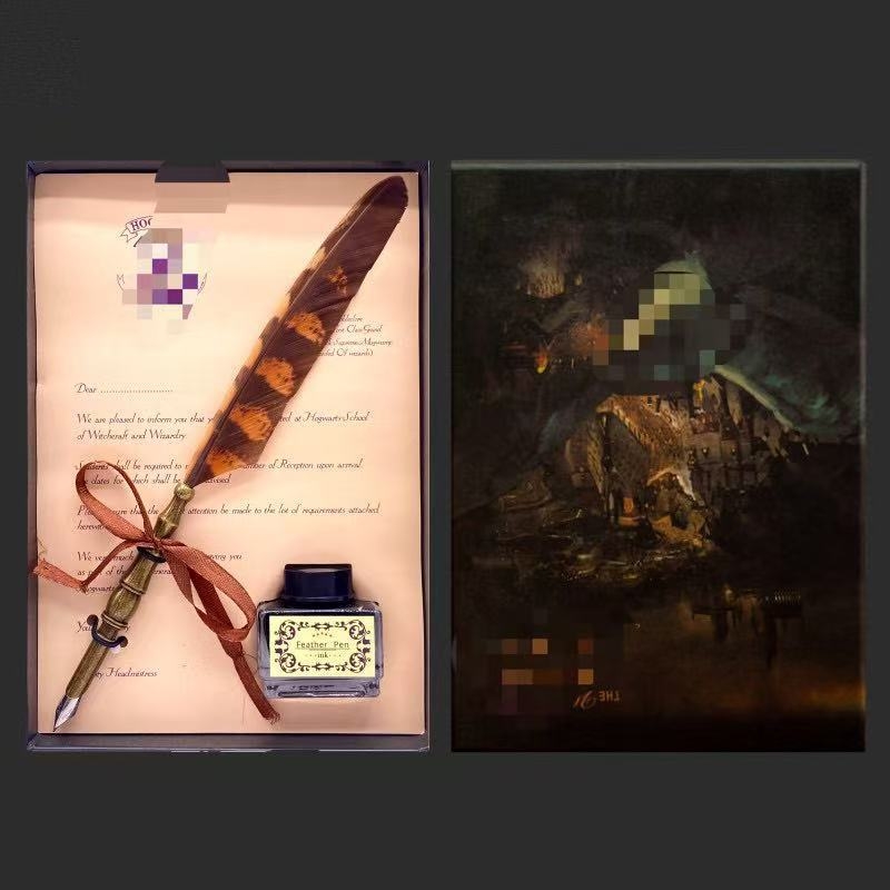 Páva toll merülő toll készlet, ötvözet tollheggyel, modell SW-914, tolltartóval, ajándékdobozban